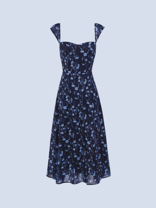 Navy Ruched Halter Midi Dress - Image 2