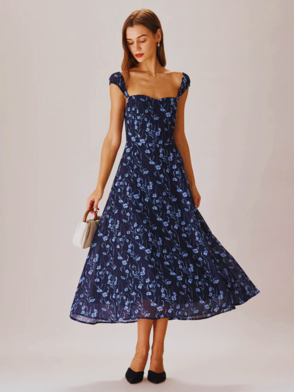 Navy Ruched Halter Midi Dress - Image 3