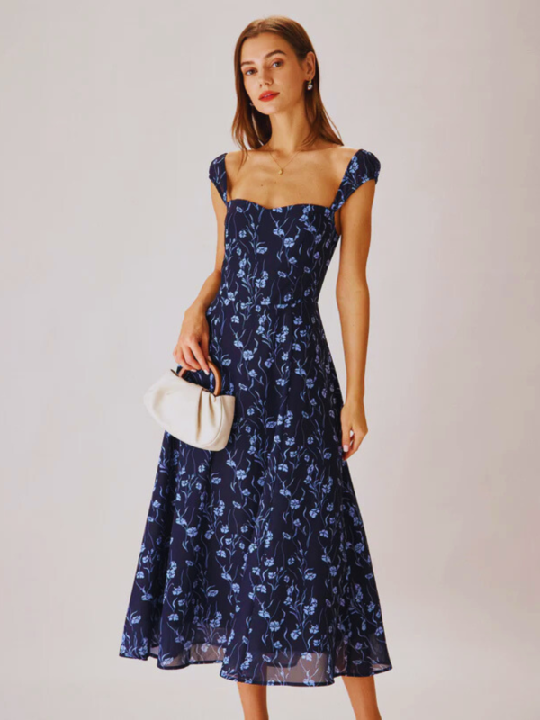 Navy Ruched Halter Midi Dress - Image 4
